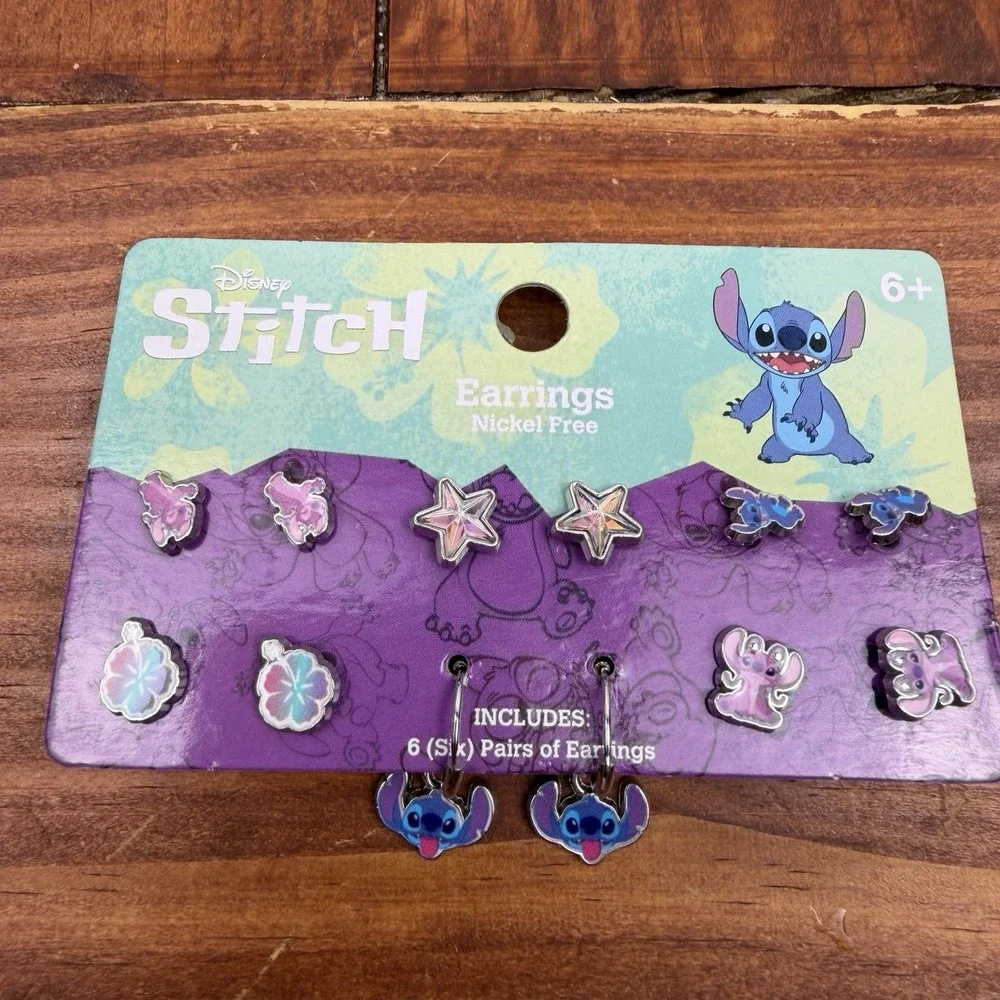 Disney Stitch Lilo 6 Pair Nickel‎ Free Studs Pierced Earrings New Set